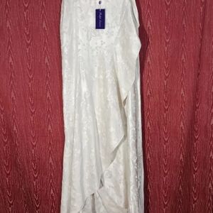 RALPH LAUREN Holiday Silver/Cream Long Side Zip Skirt Women's 12 NWT